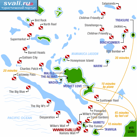 Карта мест для дайвинга в Лагуне Маманука, Фиджи (англ. 